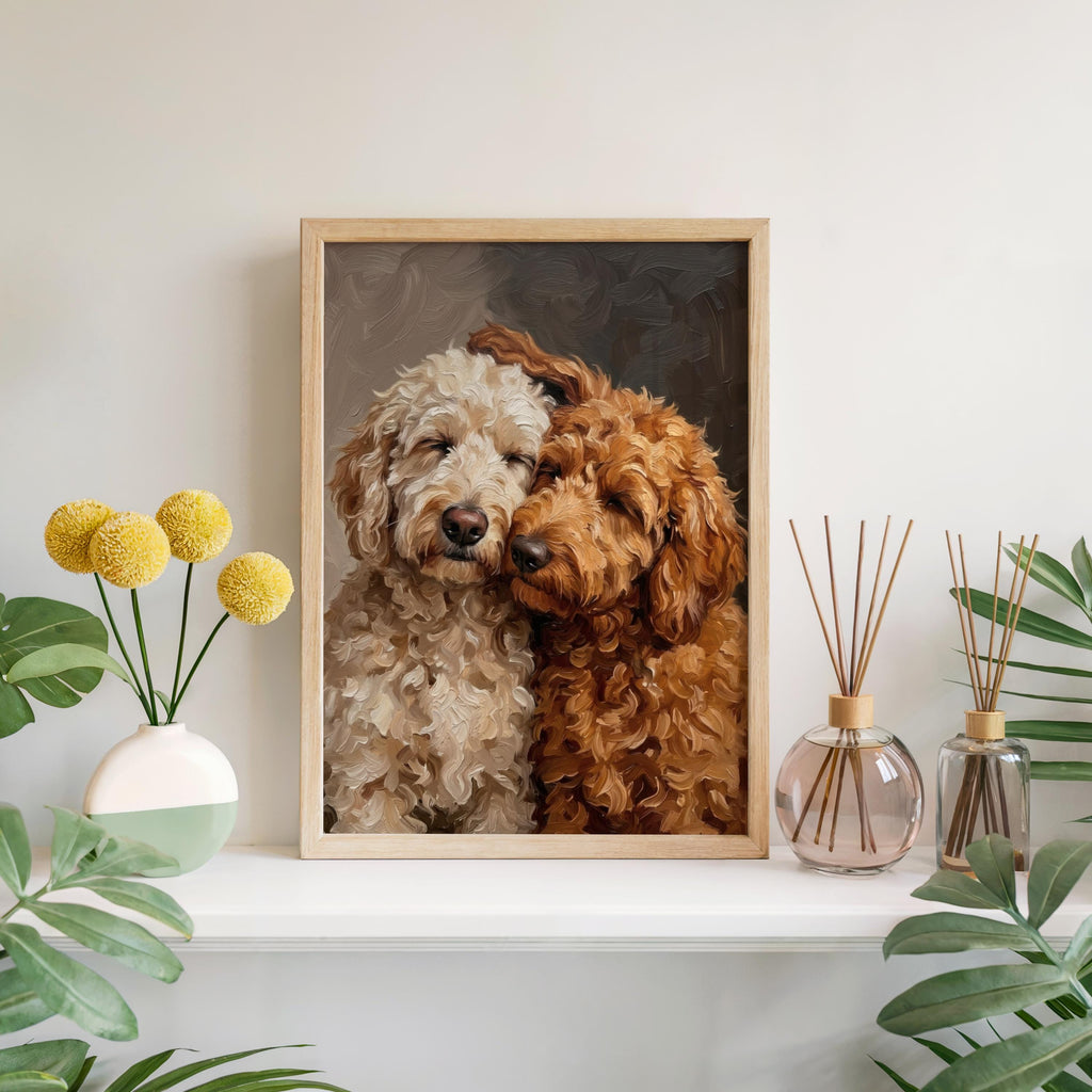 Goldendoodle Canvas Wall Art, Two Loving Golden Doodles, Pet Memorial Art, Cute Dog Lover Portrait Gift