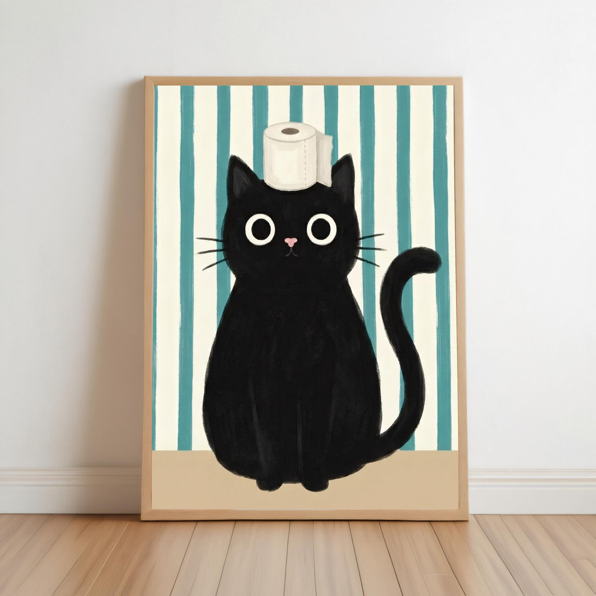 Funny Black Cat Bathroom Poster, Whimsical Restroom Print, Cute Toilet Paper Cat Wall Art, Minimal Bathroom Decor, Quirky Animal Lover Gift