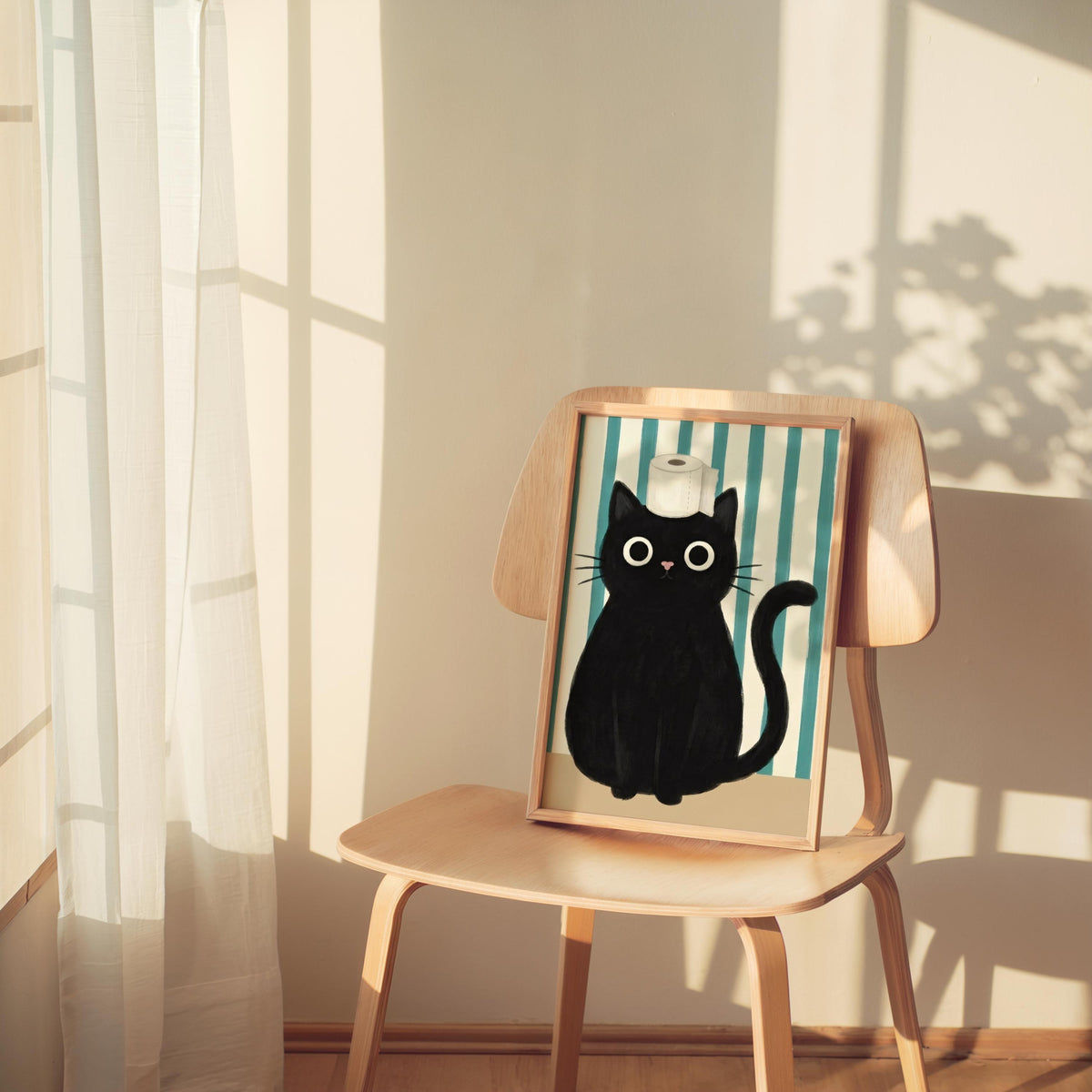Funny Black Cat Bathroom Poster, Whimsical Restroom Print, Cute Toilet Paper Cat Wall Art, Minimal Bathroom Decor, Quirky Animal Lover Gift