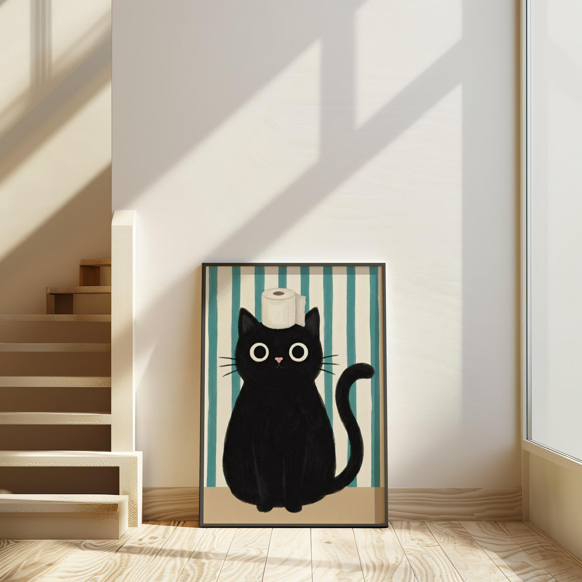 Funny Black Cat Bathroom Poster, Whimsical Restroom Print, Cute Toilet Paper Cat Wall Art, Minimal Bathroom Decor, Quirky Animal Lover Gift