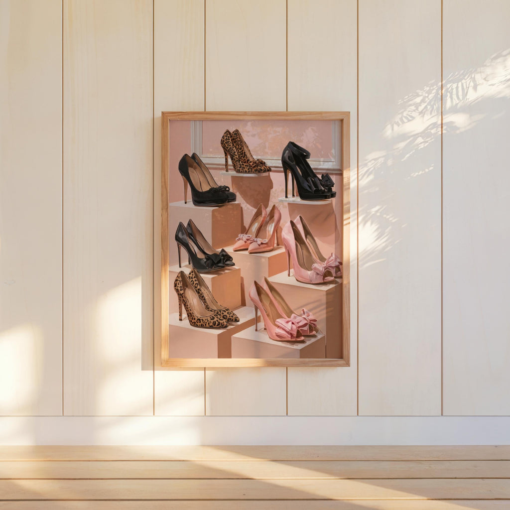 High Heel Shoe Wall Art, Luxury Fashion Print, Pastel Pink Pumps Walk In Closet Poster, Coquette Stiletto Illustration, Chic Cheetah Decor