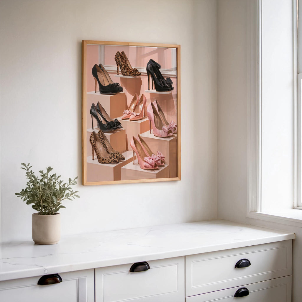 High Heel Shoe Wall Art, Luxury Fashion Print, Pastel Pink Pumps Walk In Closet Poster, Coquette Stiletto Illustration, Chic Cheetah Decor
