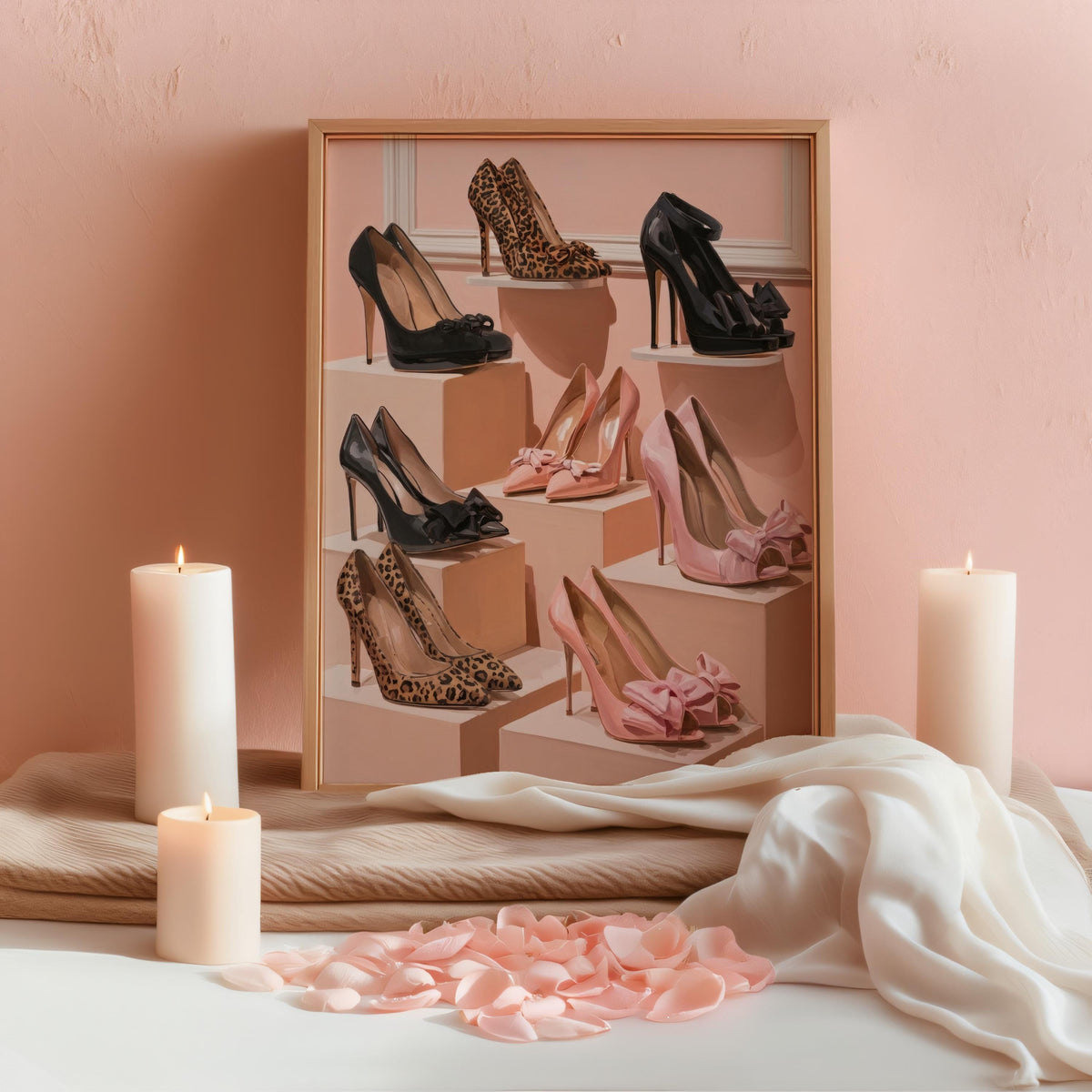 High Heel Shoe Wall Art, Luxury Fashion Print, Pastel Pink Pumps Walk In Closet Poster, Coquette Stiletto Illustration, Chic Cheetah Decor