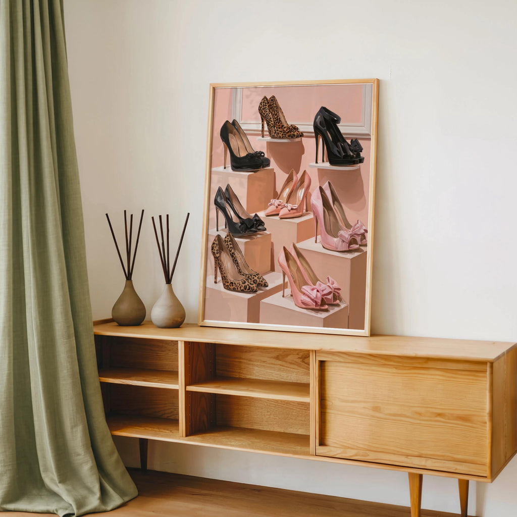 High Heel Shoe Wall Art, Luxury Fashion Print, Pastel Pink Pumps Walk In Closet Poster, Coquette Stiletto Illustration, Chic Cheetah Decor