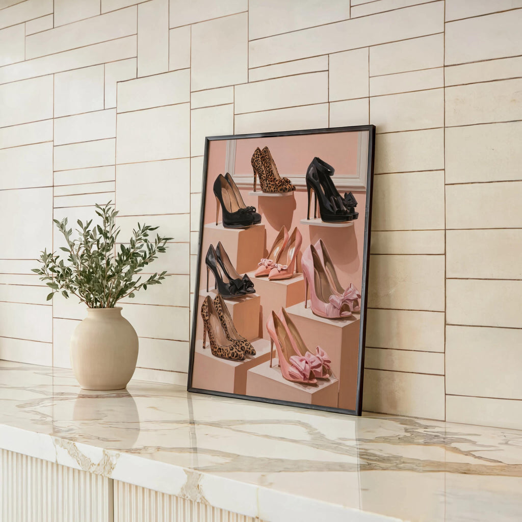 High Heel Shoe Wall Art, Luxury Fashion Print, Pastel Pink Pumps Walk In Closet Poster, Coquette Stiletto Illustration, Chic Cheetah Decor