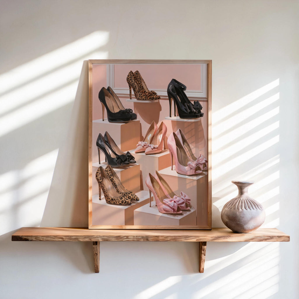 High Heel Shoe Wall Art, Luxury Fashion Print, Pastel Pink Pumps Walk In Closet Poster, Coquette Stiletto Illustration, Chic Cheetah Decor