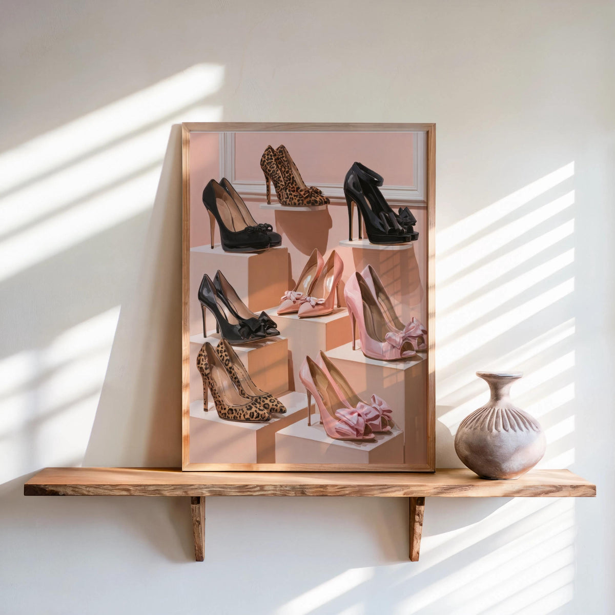 High Heel Shoe Wall Art, Luxury Fashion Print, Pastel Pink Pumps Walk In Closet Poster, Coquette Stiletto Illustration, Chic Cheetah Decor
