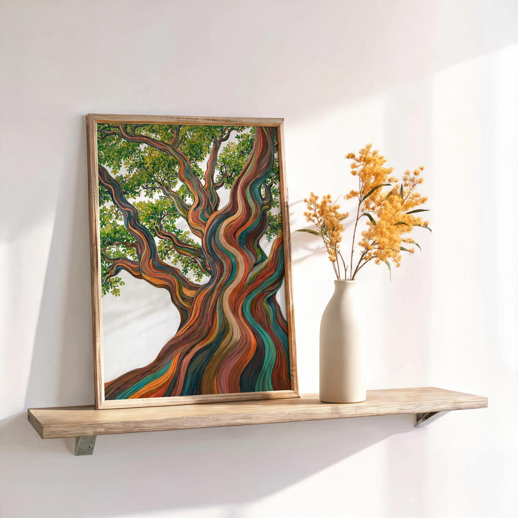 Rainbow Eucalyptus Tree Art Print, Psychedelic Forest Botanical Poster