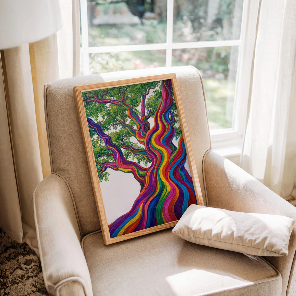 Rainbow Eucalyptus Tree Art Print, Psychedelic Forest Botanical Poster