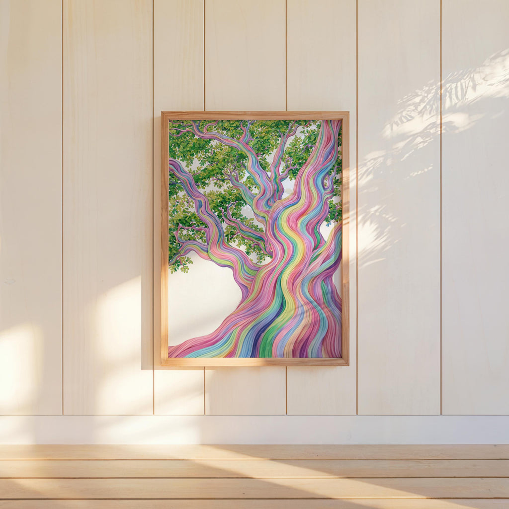 Rainbow Eucalyptus Tree Art Print, Psychedelic Forest Botanical Poster