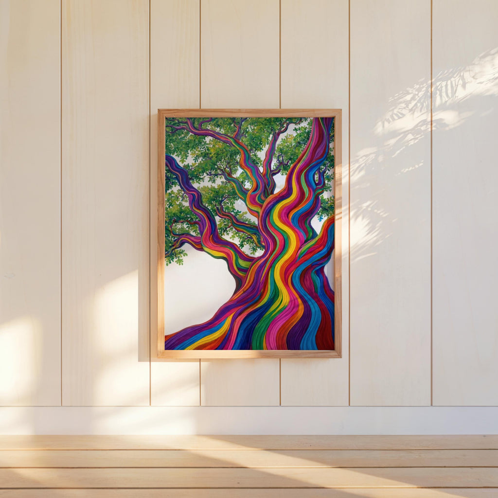 Rainbow Eucalyptus Tree Art Print, Psychedelic Forest Botanical Poster