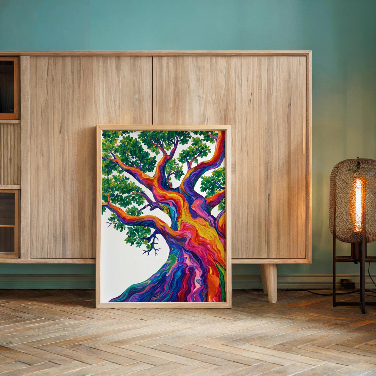 Rainbow Tree Art, Colorful Abstract Japanese Pine Tree Poster, Contemporary Nature Print, Bold Eclectic Maximalist Decor, Trippy Wall Art