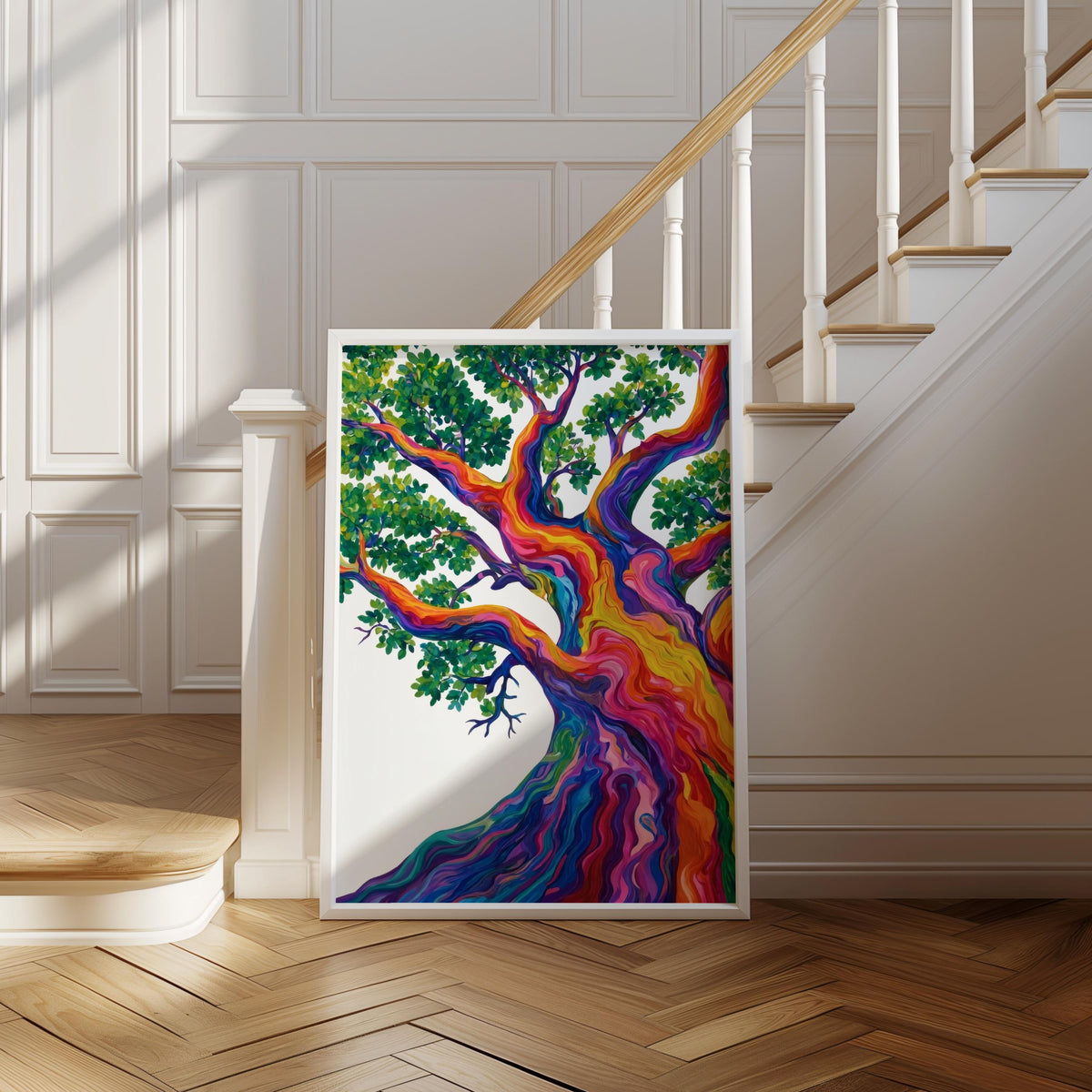 Rainbow Tree Art, Colorful Abstract Japanese Pine Tree Poster, Contemporary Nature Print, Bold Eclectic Maximalist Decor, Trippy Wall Art