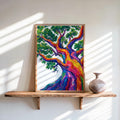 Rainbow Tree Art, Colorful Abstract Japanese Pine Tree Poster, Contemporary Nature Print, Bold Eclectic Maximalist Decor, Trippy Wall Art