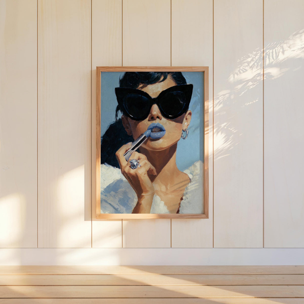 Retro Lipstick Poster, Woman Fashion Print, Vintage Girl & Sunglasses Painting, Dressing Room Wall Art, Fashionista Pop Art, Glam Gift Decor