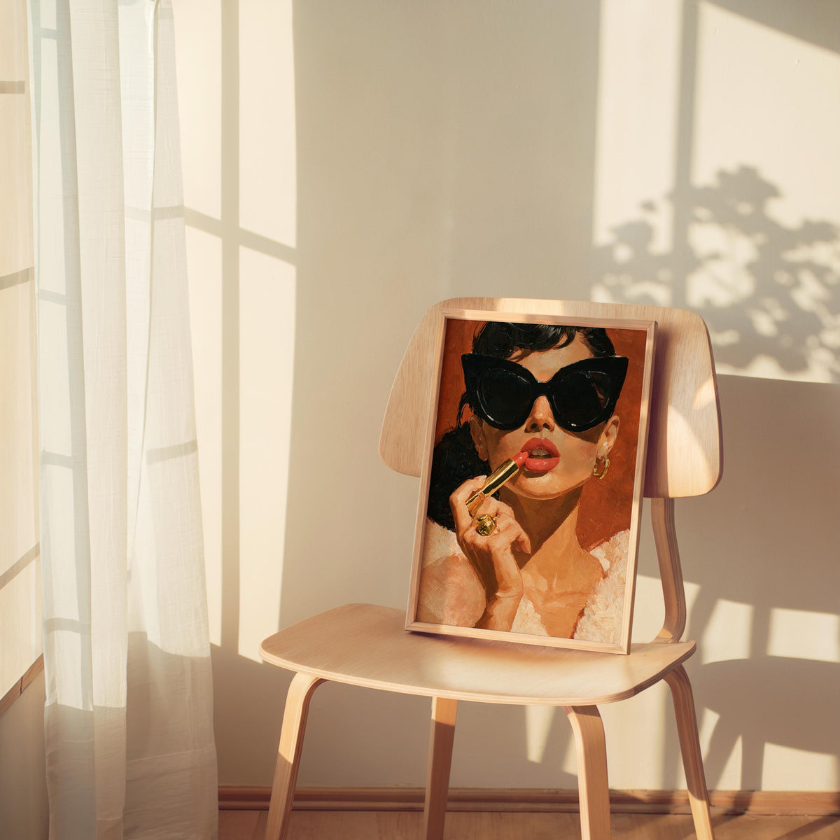 Retro Lipstick Poster, Woman Fashion Print, Vintage Girl & Sunglasses Painting, Dressing Room Wall Art, Fashionista Pop Art, Glam Gift Decor