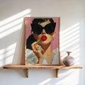 Retro Lipstick Poster, Woman Fashion Print, Vintage Girl & Sunglasses Painting, Dressing Room Wall Art, Fashionista Pop Art, Glam Gift Decor