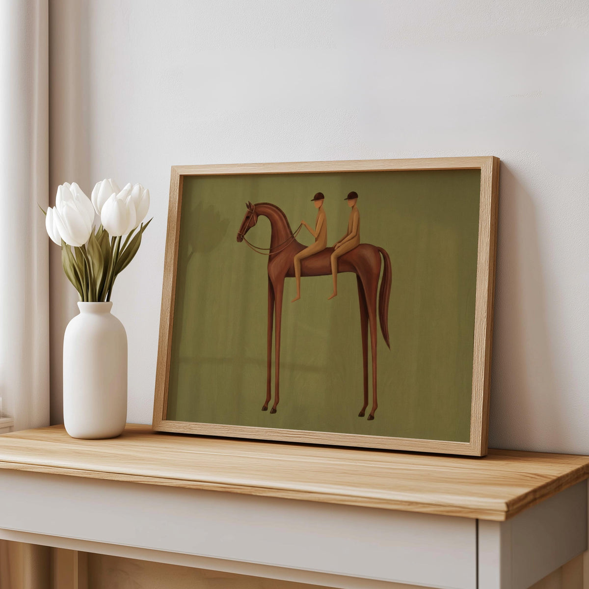 Surreal Horse & Rider Wall Art, Abstract Equestrian Print, Ranch Home Decor Mid Century Vintage Western Poster, Minimal Horizontal Painting