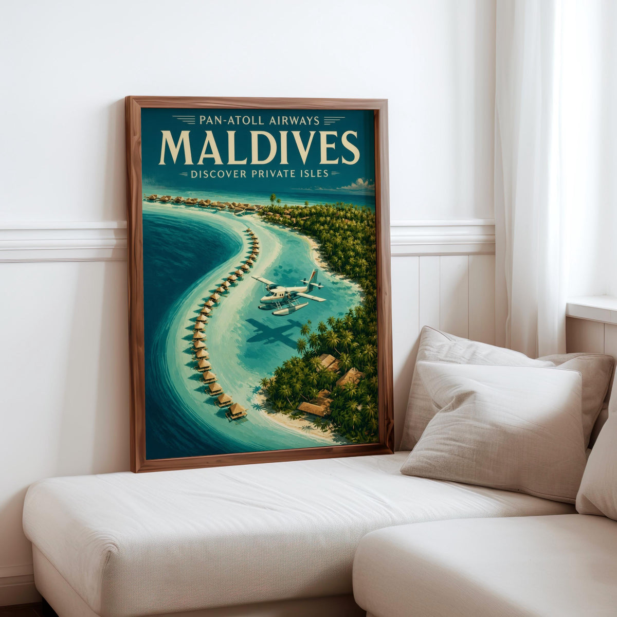 Maldives Vintage Travel Poster, Retro Tropical Island Wall Art, Old School Airline Beach Print, Honeymoon Gift, Travel Lover Gift