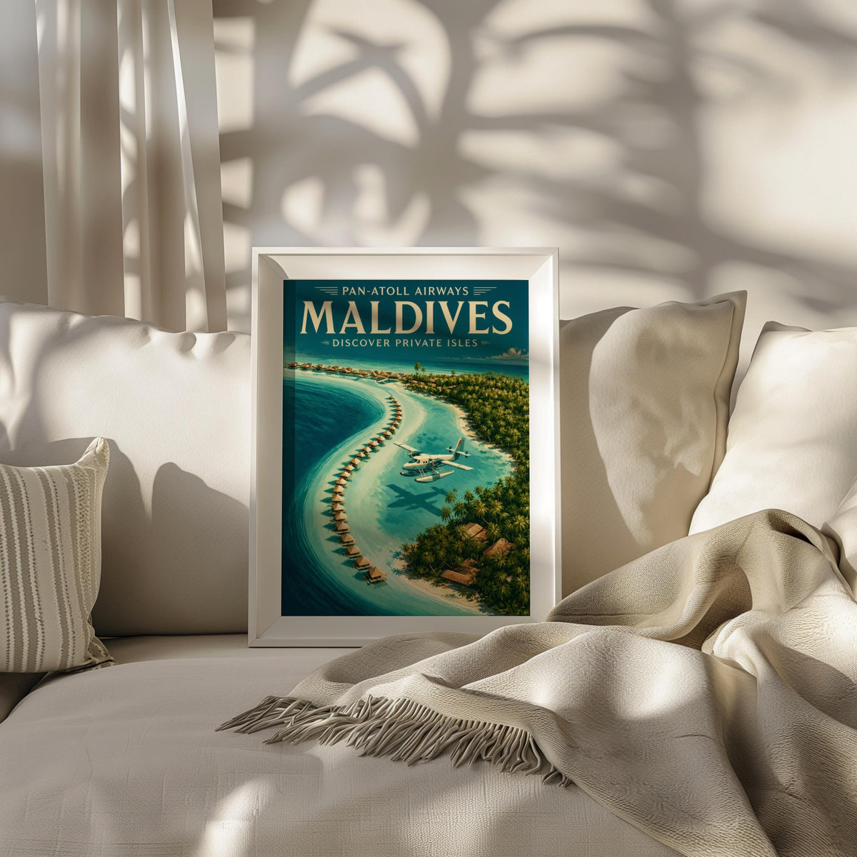 Maldives Vintage Travel Poster, Retro Tropical Island Wall Art, Old School Airline Beach Print, Honeymoon Gift, Travel Lover Gift