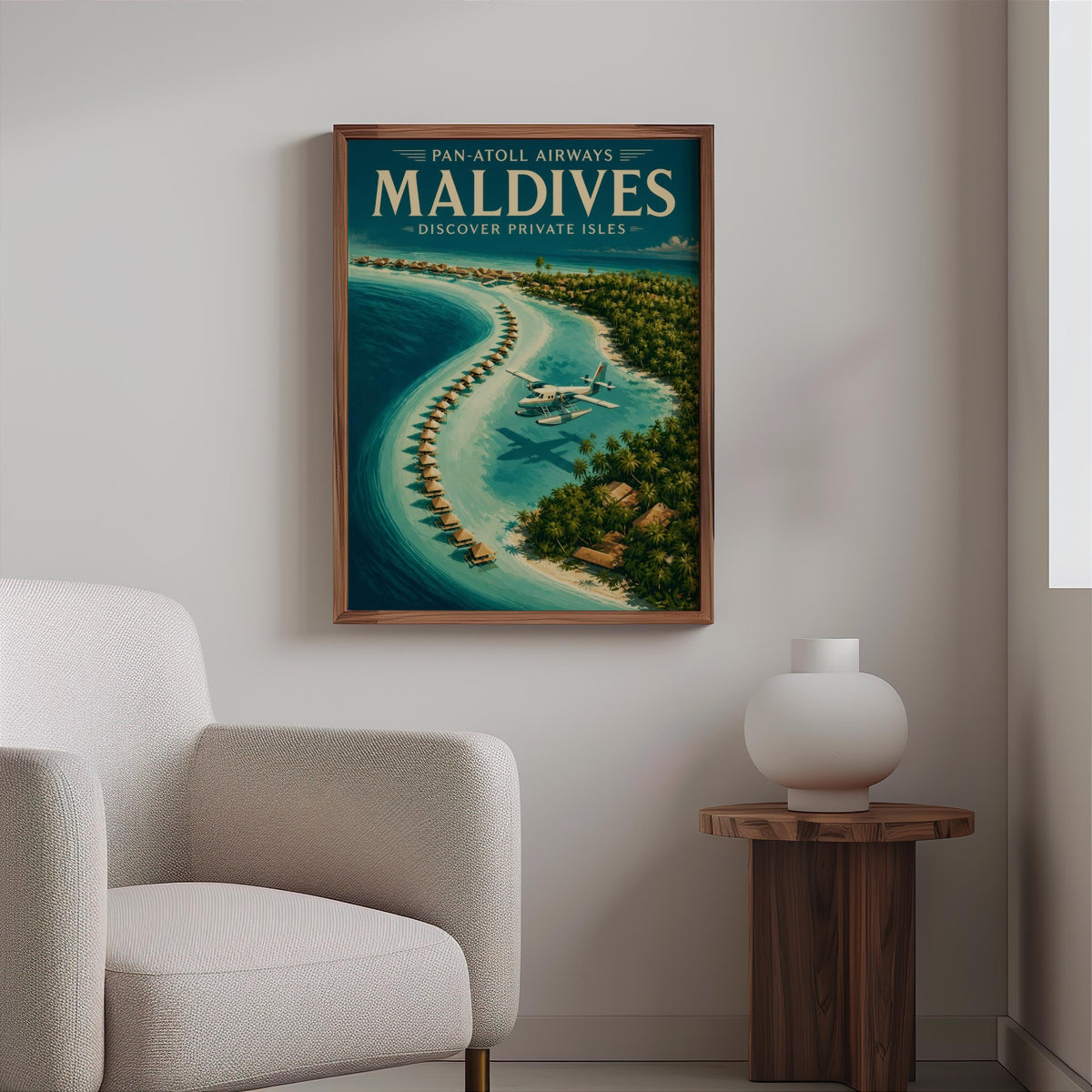Maldives Vintage Travel Poster, Retro Tropical Island Wall Art, Old School Airline Beach Print, Honeymoon Gift, Travel Lover Gift