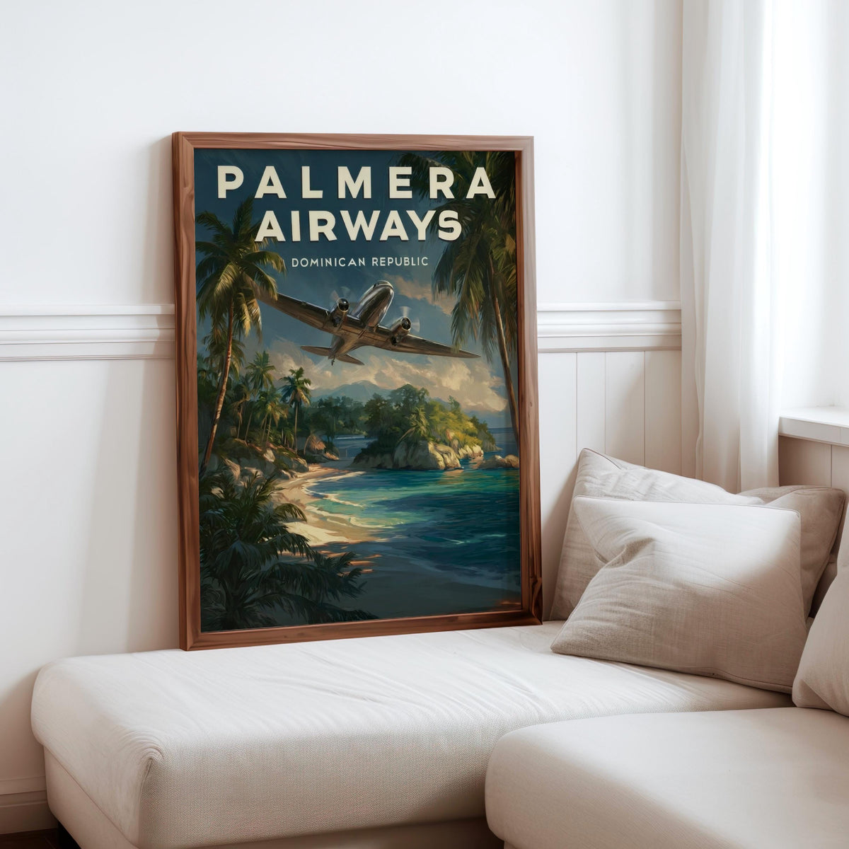 Vintage Dominican Republic Travel Poster, Mid Century Caribbean Beach Art