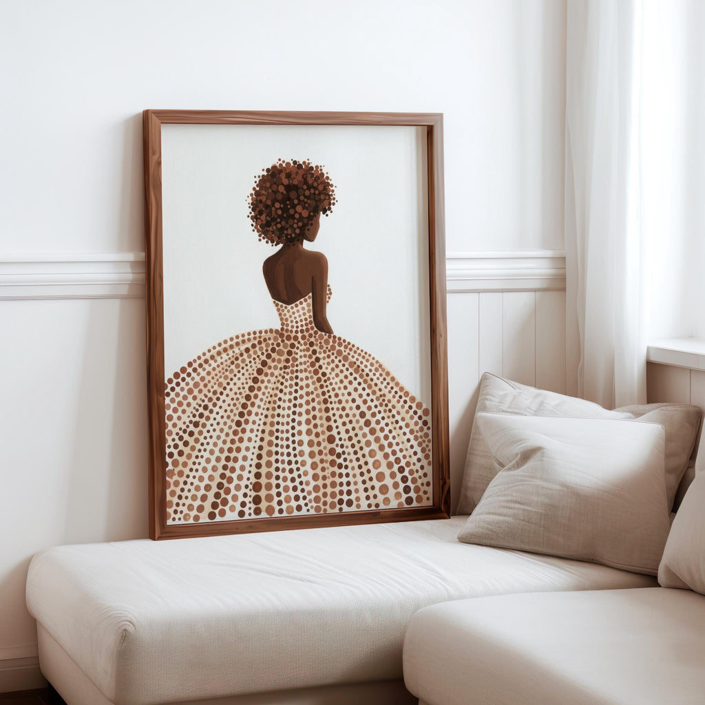 Afrocentric Woman Portrait Print: Boho Modern Beige Minimalist Art