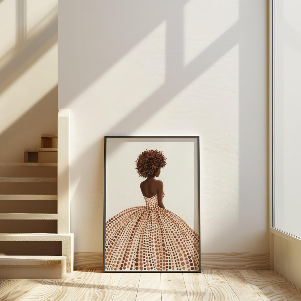 Afrocentric Woman Portrait Print: Boho Modern Beige Minimalist Art