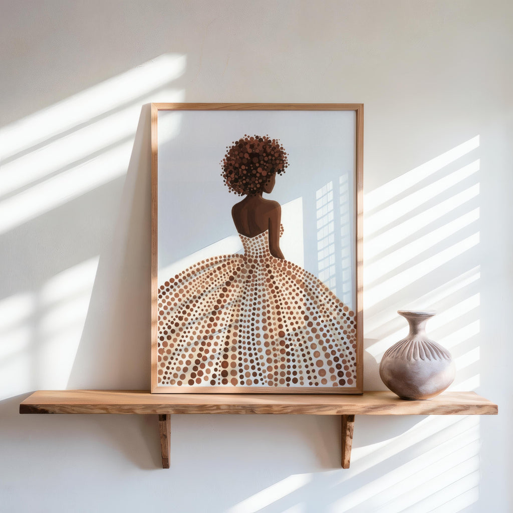 Afrocentric Woman Portrait Print: Boho Modern Beige Minimalist Art