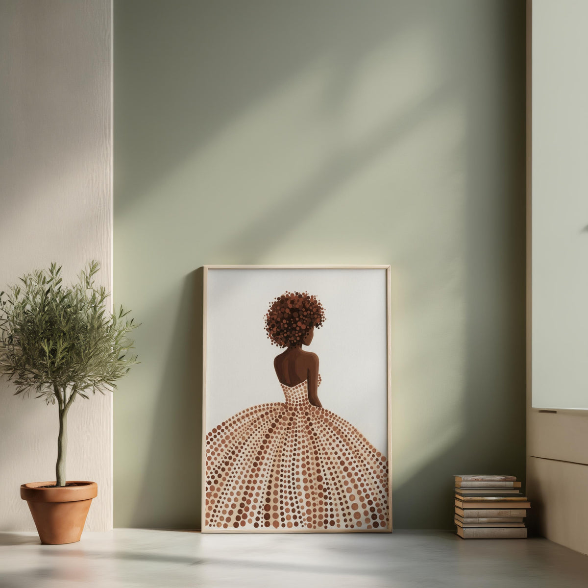 Afrocentric Woman Portrait Print: Boho Modern Beige Minimalist Art