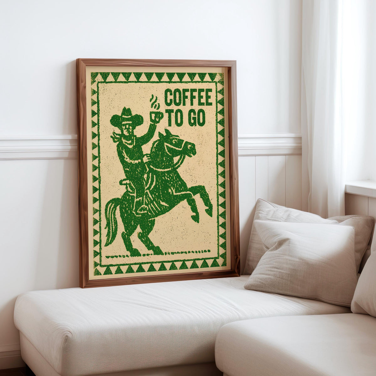 Cowboy & Cowgirl Coffee Set Print, Vintage Coffee Lover Wall Art, Funny Breakfast Kitchen Poster, Western Decor, Retro Horse Illustration