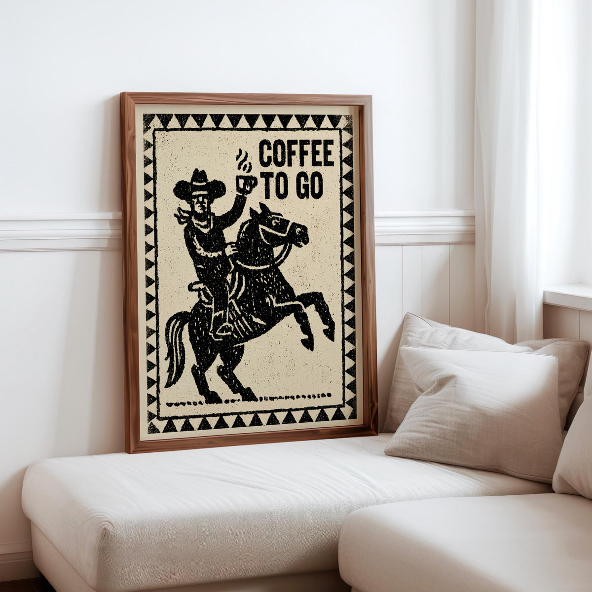 Cowboy & Cowgirl Coffee Set Print, Vintage Coffee Lover Wall Art, Funny Breakfast Kitchen Poster, Western Decor, Retro Horse Illustration