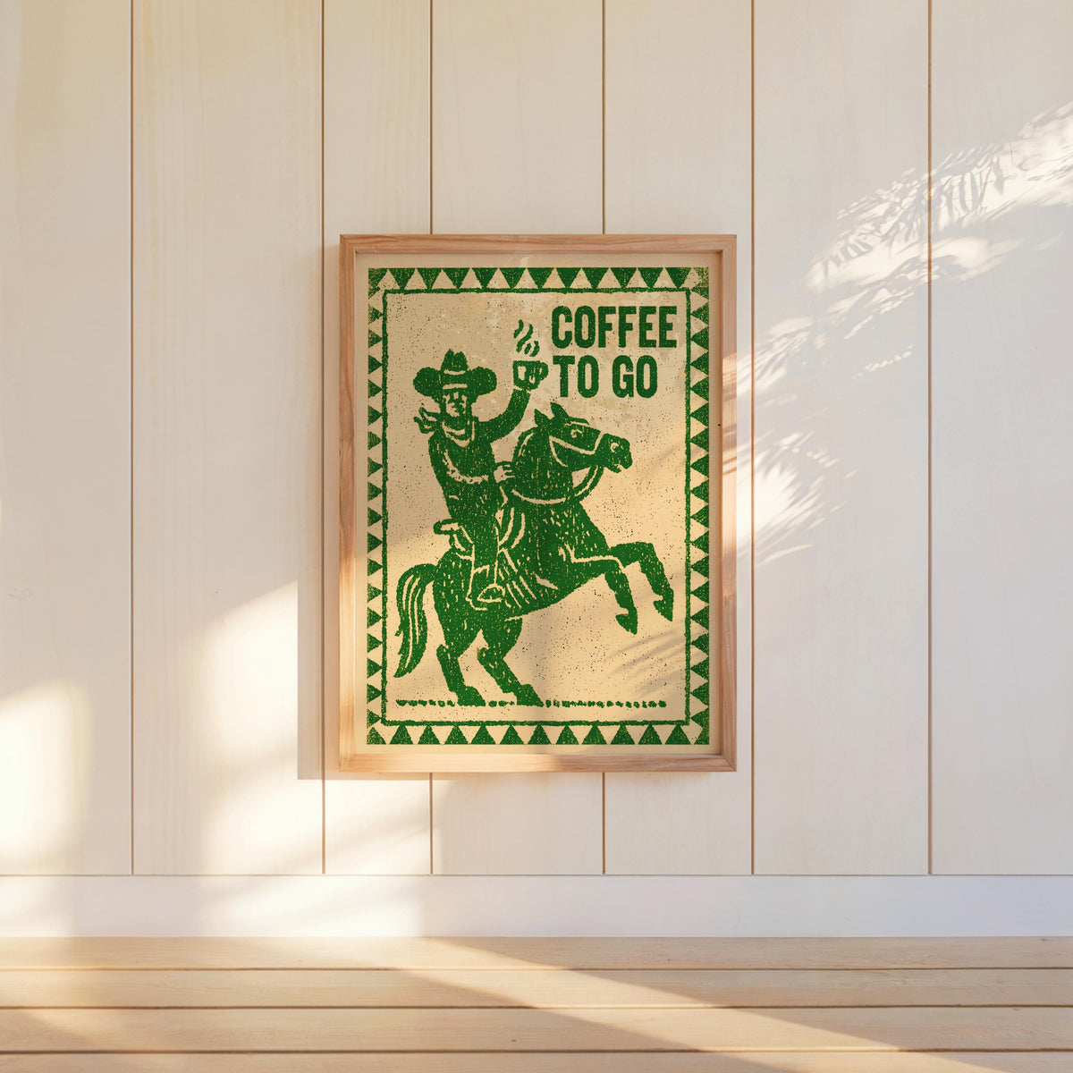 Cowboy & Cowgirl Coffee Set Print, Vintage Coffee Lover Wall Art, Funny Breakfast Kitchen Poster, Western Decor, Retro Horse Illustration
