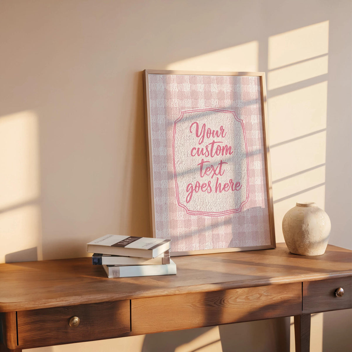 Personalized Gingham Quote Wall Art: Custom Text Print, Retro Typography, Dopamine Decor, it feels so good, how lucky are we, fun & games