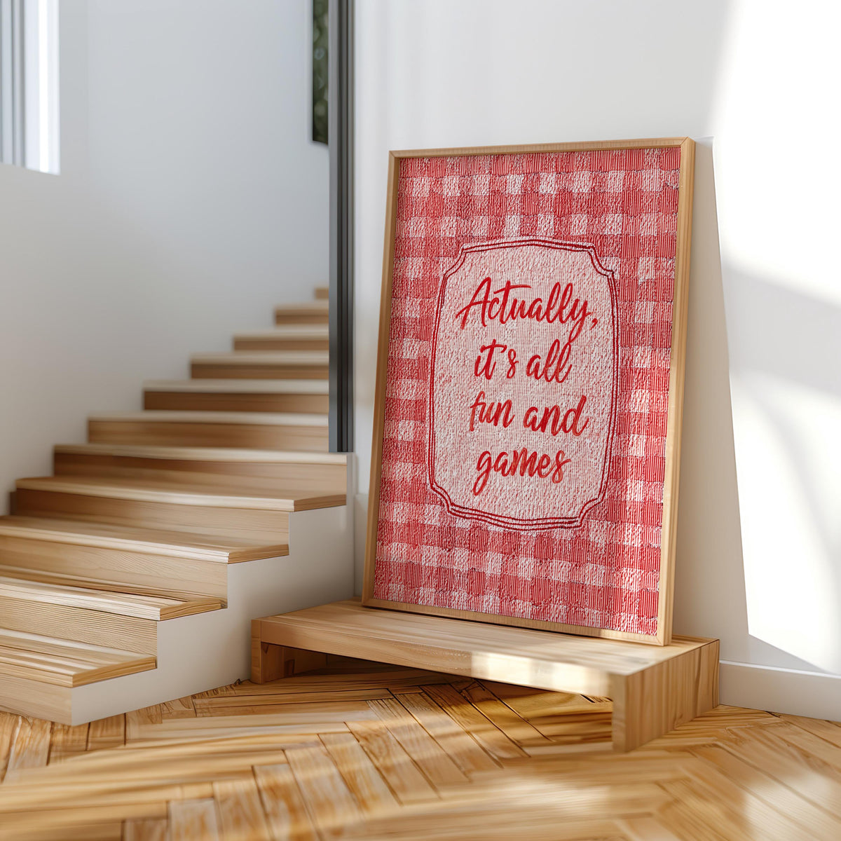 Personalized Gingham Quote Wall Art: Custom Text Print, Retro Typography, Dopamine Decor, it feels so good, how lucky are we, fun & games