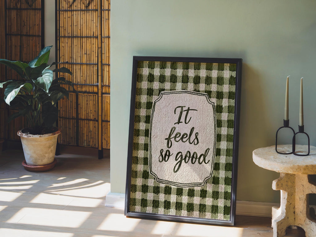 Personalized Gingham Quote Wall Art: Custom Text Print, Retro Typography, Dopamine Decor, it feels so good, how lucky are we, fun & games