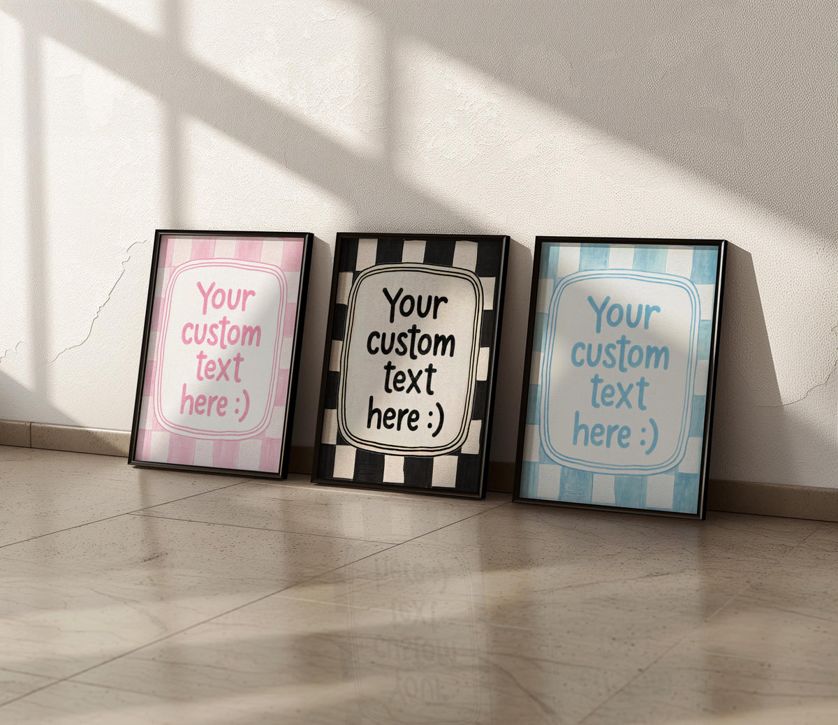 Custom Checkered Typography Poster: Personalized Text Wall Art, Gingham Custom Quote Print, How Lucky Are We, Fun & Games, It Feels So Good