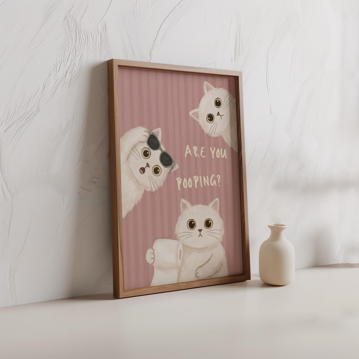 Are You Pooping Sign, Funny Cat Bathroom Decor, Whimsical White Cats Restroom Print, Quirky Powder Room Poster, Pastel Pink Green Blue Art