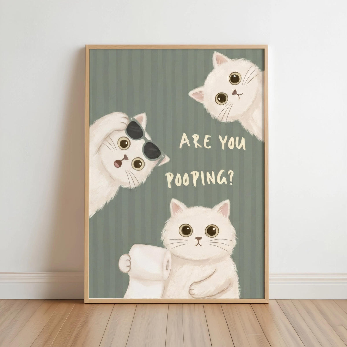 Are You Pooping Sign, Funny Cat Bathroom Decor, Whimsical White Cats Restroom Print, Quirky Powder Room Poster, Pastel Pink Green Blue Art
