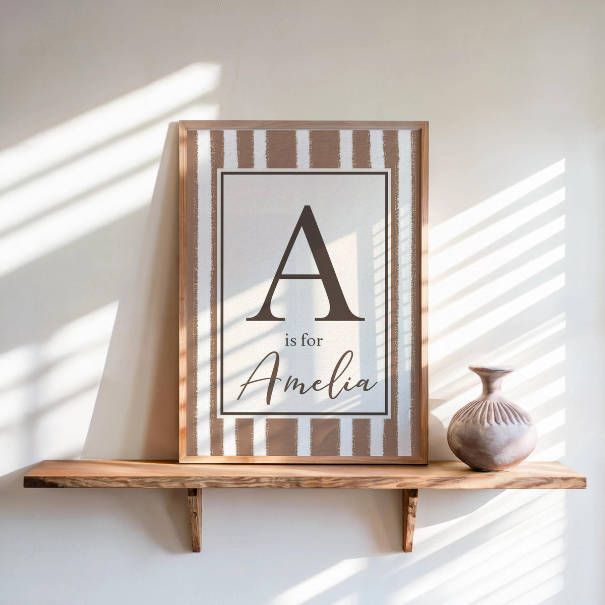 Personalized Initial Letter Nursery Print: Retro Striped Name Wall Art (Physical Print)