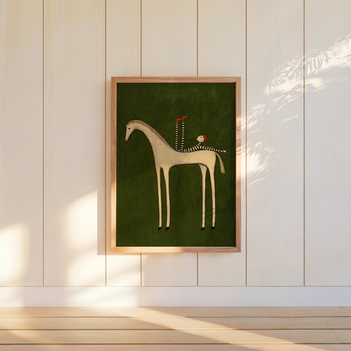 Abstract Horse Set of 3 Wall Art, Surreal Vintage Equestrian Print Triptych, Red Blue Green Minimalist Folk Figure, Dark Circus Poster Panel
