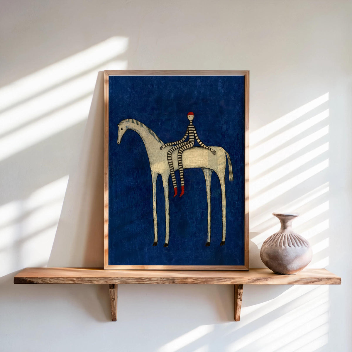 Abstract Horse Set of 3 Wall Art, Surreal Vintage Equestrian Print Triptych, Red Blue Green Minimalist Folk Figure, Dark Circus Poster Panel