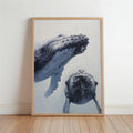 Humpback Whale Art Print, Whimsical Marine Life Wall Decor, Cute & Funny Ocean Animals, Nautical Oil Painting, Peeking Whales Illustration