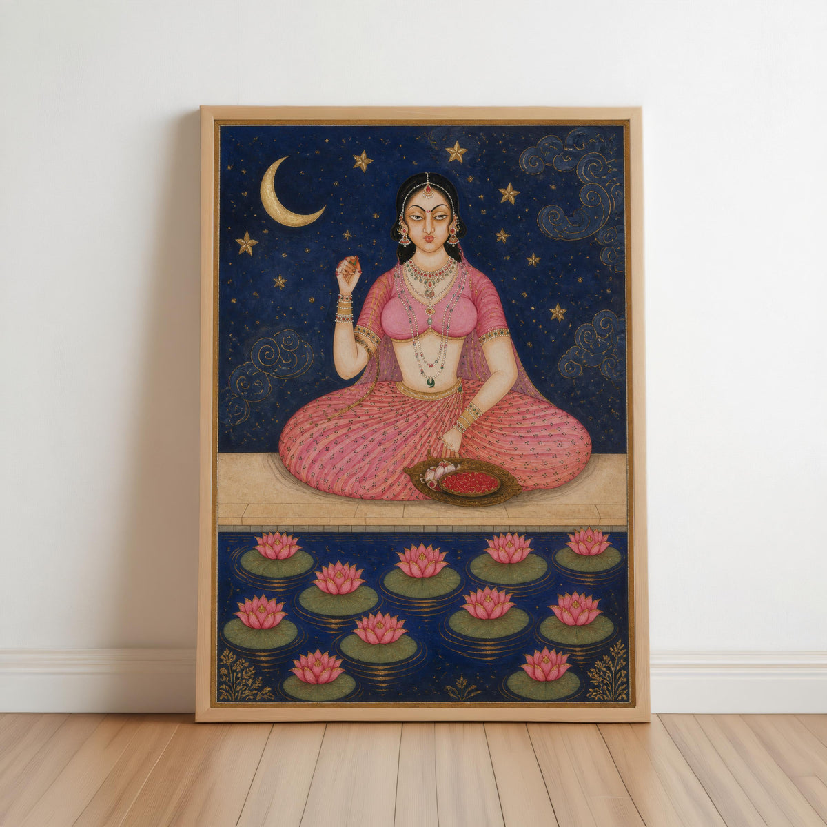 Mughal Miniature Painting, Indian Queen Floral Art, Royal South Asian Wall Decor