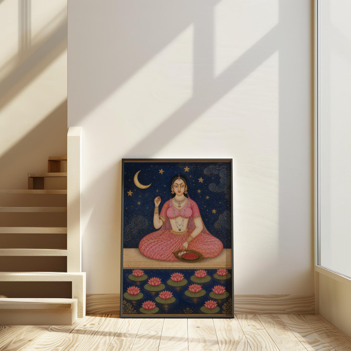 Mughal Miniature Painting, Indian Queen Floral Art, Royal South Asian Wall Decor