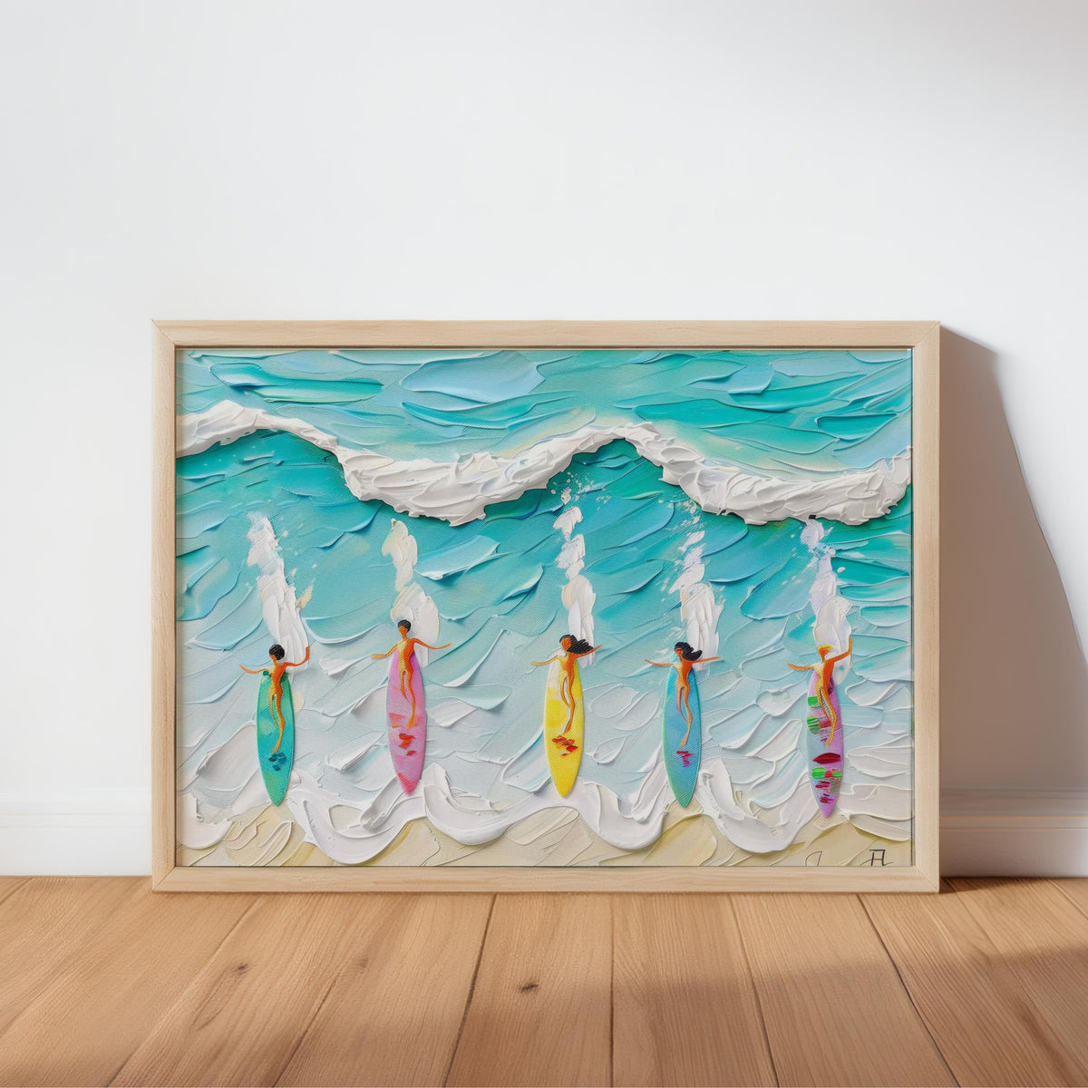 Surfing Women Wall Art, Colorful Surfboard Beach Print, Painterly Ocean Wave Poster, Coastal Home Decor, Surfer Gift, Beach House Art