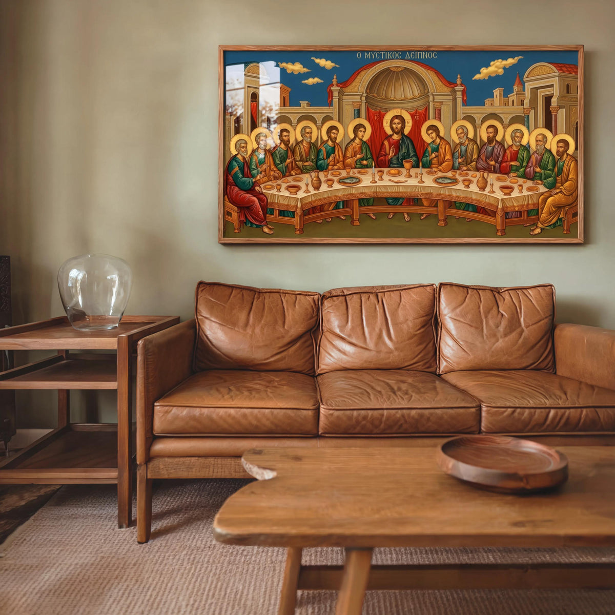 Orthodox Byzantine Icon Wall Art, Last Supper Print, Jesus Apostles Painting, Liturgical Religious Iconography, Traditional Christian Decor