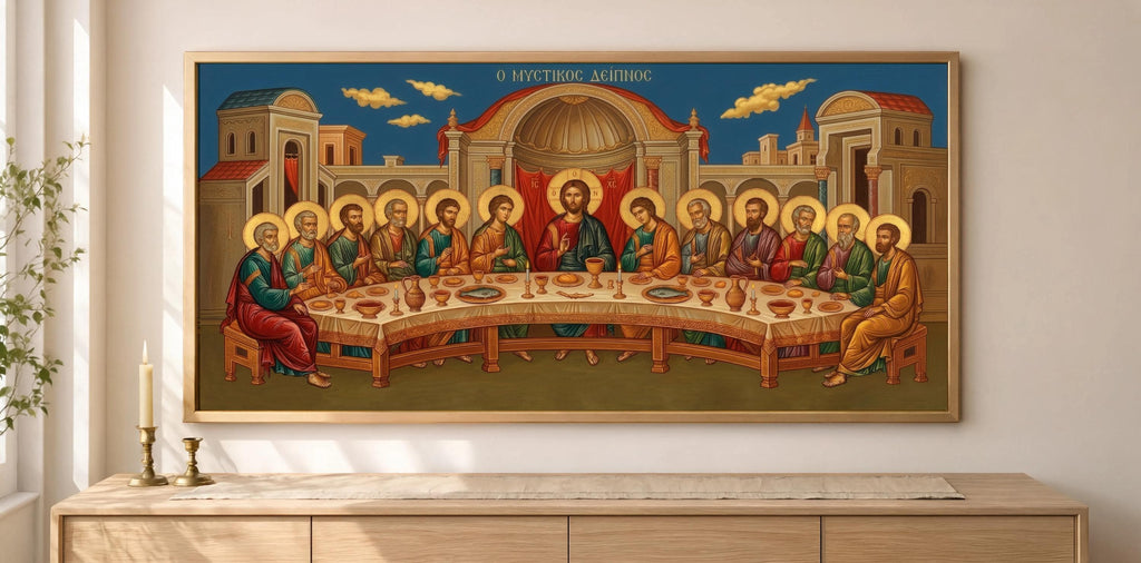 Orthodox Byzantine Icon Wall Art, Last Supper Print, Jesus Apostles Painting, Liturgical Religious Iconography, Traditional Christian Decor