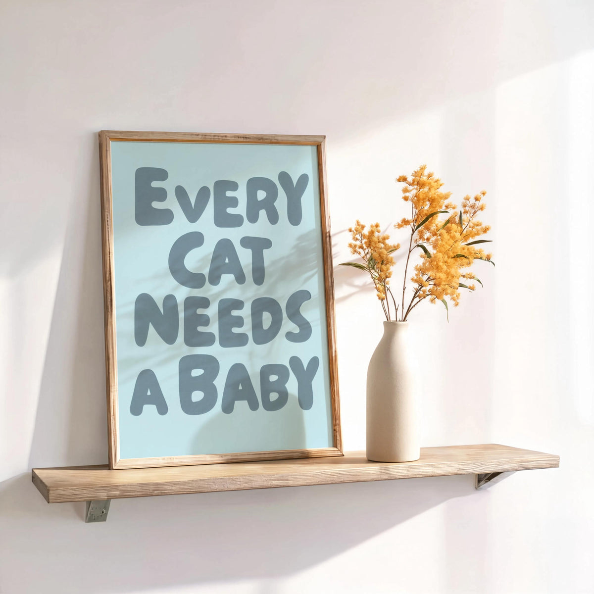 Every Cat Needs a Baby Print, Funny Cat Lover Poster, Retro Nursery Wall Art, Cute Playroom Typography Decor, Whimsical Baby Reveal Quote
