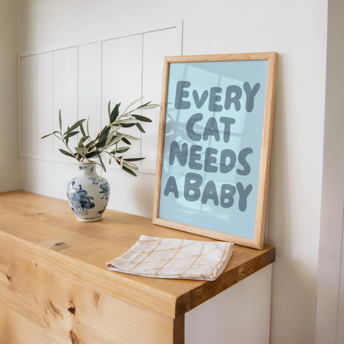 Every Cat Needs a Baby Print, Funny Cat Lover Poster, Retro Nursery Wall Art, Cute Playroom Typography Decor, Whimsical Baby Reveal Quote